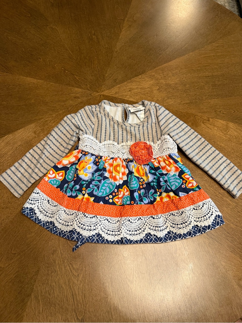 Counting Daisies Girls Matching Set Navy Floral Lace-Trim with Orange Accents